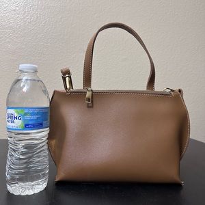 Brown color zipper functional crossbody